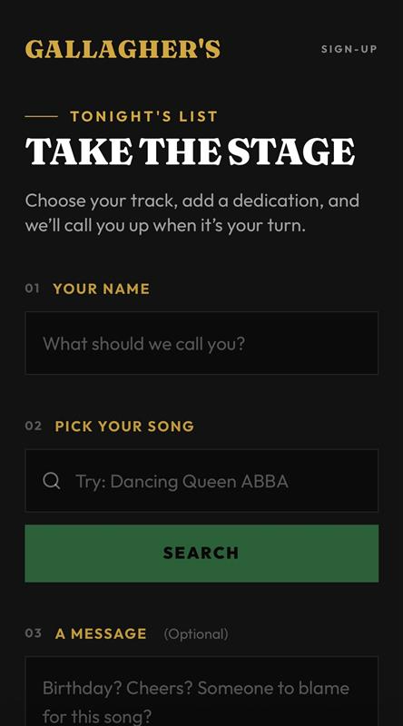 Guest song request screen on a phone